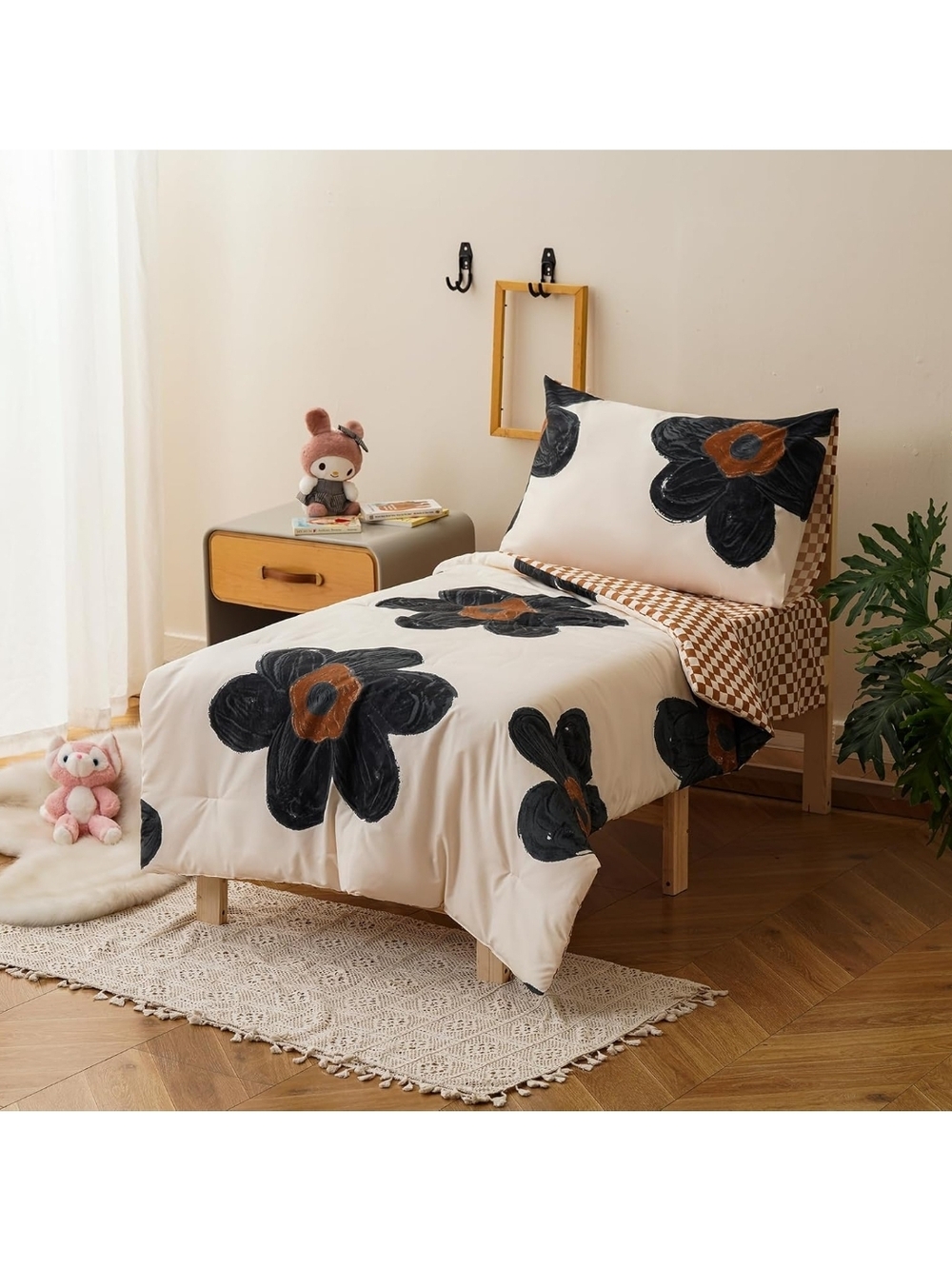 Toddler Bedding Set with Black and Brown Floral Motif New Without Packaging